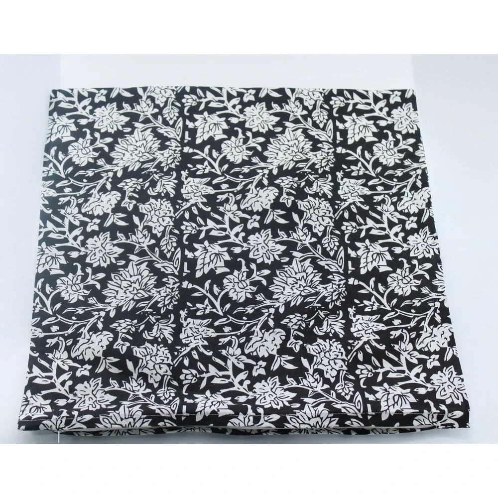 Utobanh Handmade Cotton Woven Floral Throw Pillow Cover Black White 17 x 17 in
